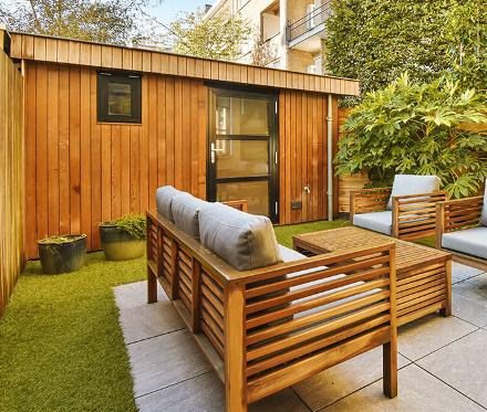 panelled garden room in courtyard 